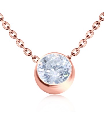 Rose Gold Plated Circle Shaped CZ Silver Necklace SPE-2075-RO-GP